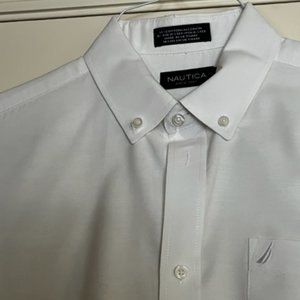 Nautica button down oxford dress shirt 13.5-14 neck 30-31 sleeve white men boy